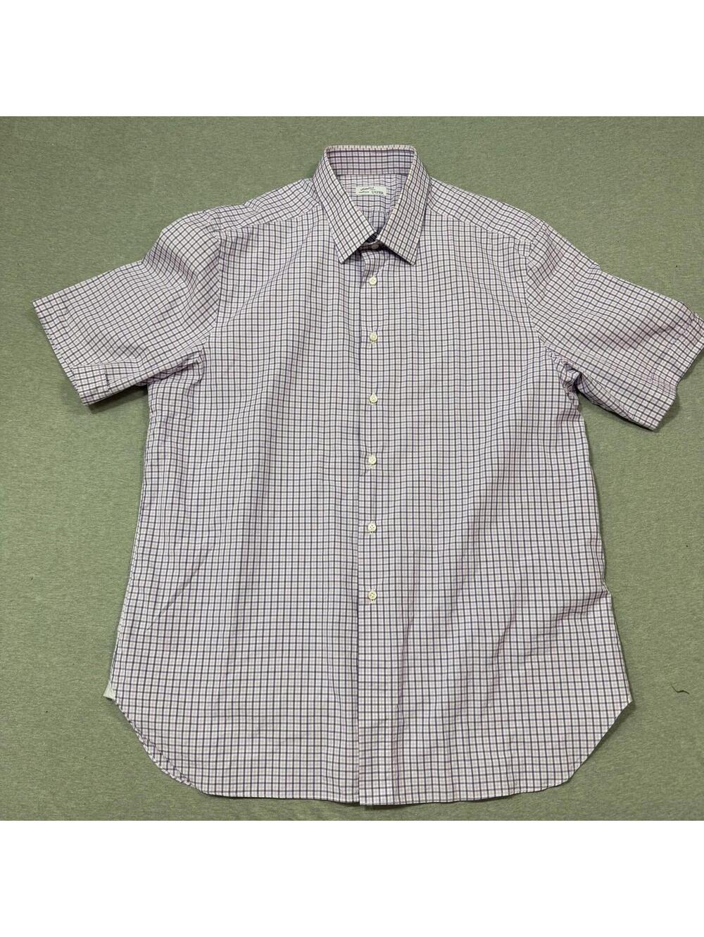 Mattabisch Napoli Short Sleeve Shirt Mens Large Purple Plaid Button Up Italy